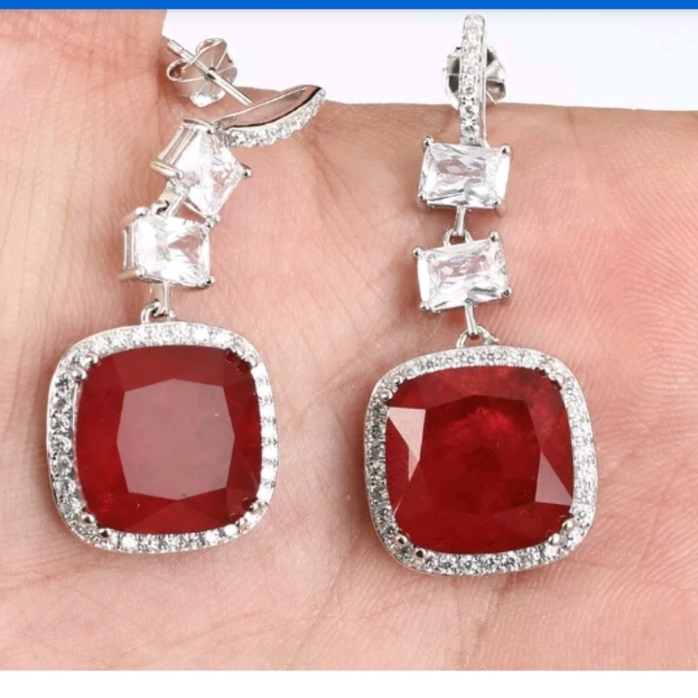 HUGE ruby, sapphire & Topaz sterling earrings - Picture 3 of 4
